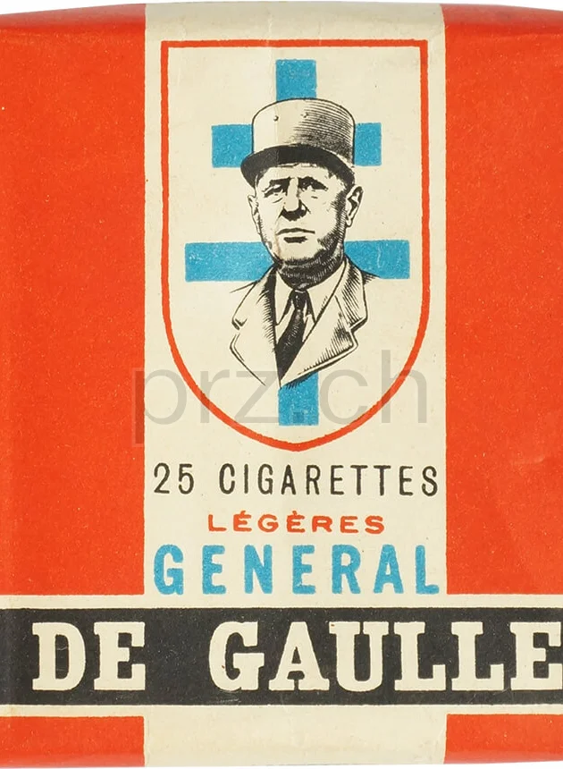 Cigarettes Troupe – GENERAL DE GAULLE, Vorderseite Cigarettes Troupe – GENERAL DE GAULLE, Modell Armée, Jahr 1945, Vorderseite
