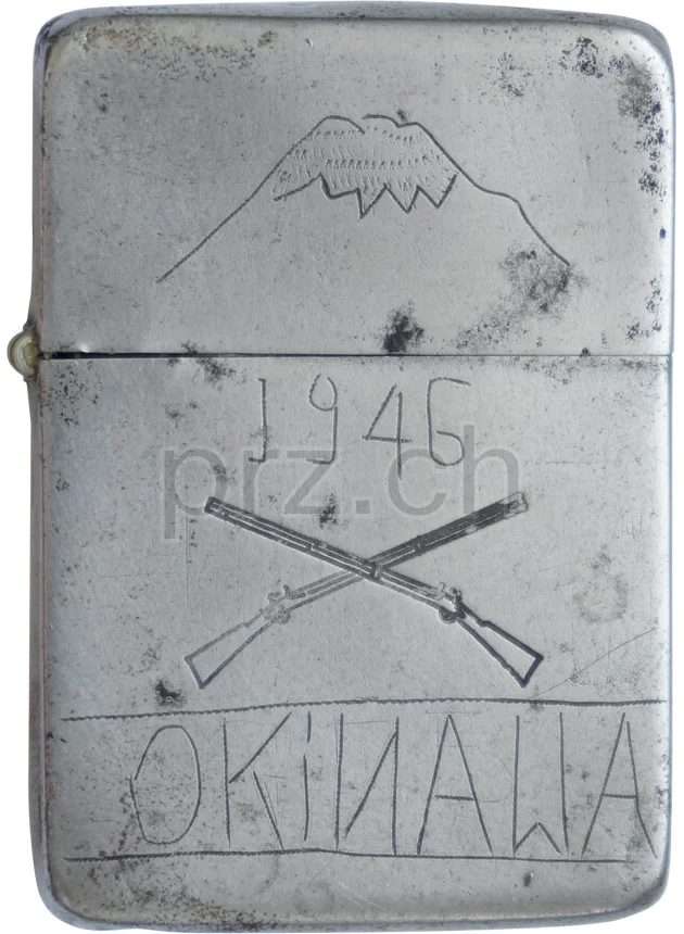U.S. 77th Infantry Division – Ie Shima 1945, Ansicht 2 U.S. 77th Infantry Division – Ie Shima 1945, Modell five barrel hinge (fixed after war), flat bottom, Jahr 1942 - 43, Ansicht 2
