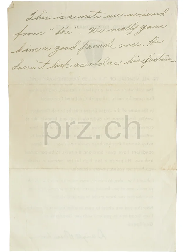 General Dwight D. Eisenhower's Farewell Letter, Ansicht 2 General Dwight D. Eisenhower's Farewell Letter, Modell Armed Forces, Jahr 1945, Ansicht 2