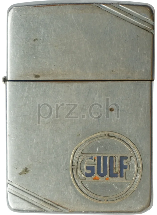 Gulf Oil, Modell four barrel hinge, flat bottom, Jahr 1937 - 41, Vorderseite