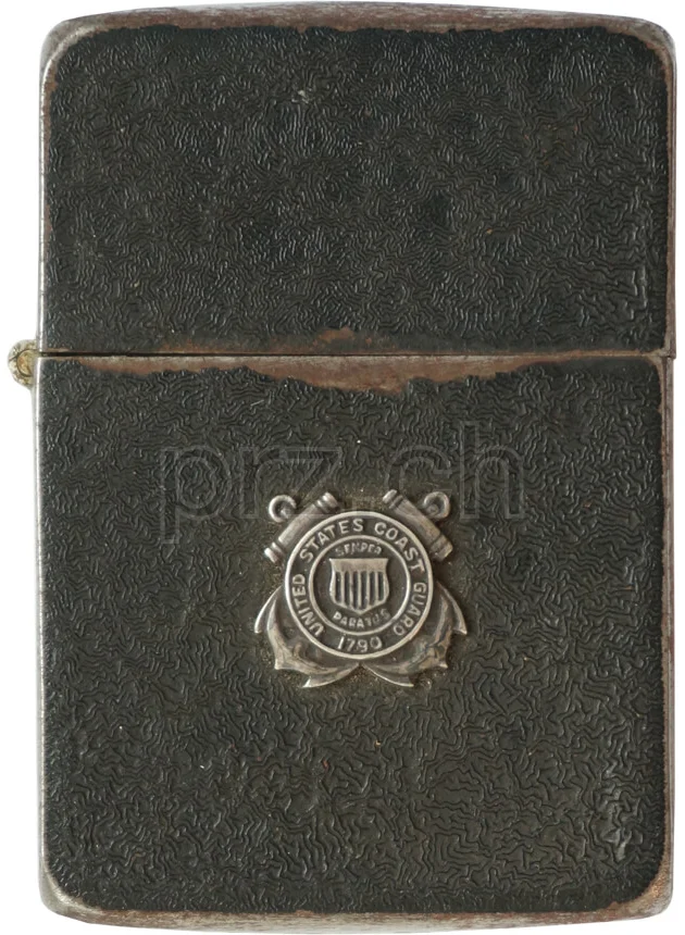 Black Crackle – U.S. Coast Guard Insignia, Vorderseite Black Crackle – U.S. Coast Guard Insignia, Modell five barrel hinge (fixed after war), flat bottom, Jahr 1942 - 43, Vorderseite