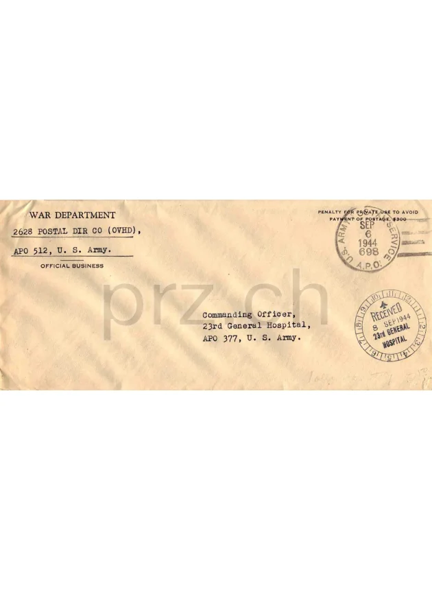 U.S. 2628th Postal Directory Company – APO 512, Modell five barrel hinge (fixed after war), round bottom, Jahr 1943 - 45, Ansicht 8