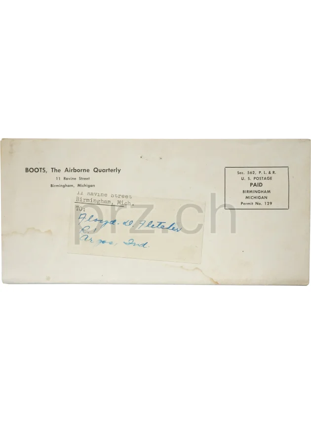 D-Day Arm Flag – Sgt. Floyd D. Fletcher, 82nd Airborne Division, Begleitschreiben D-Day Arm Flag – Sgt. Floyd D. Fletcher, 82nd Airborne Division, Modell Airborne «CL», Jahr 1943 - 44, Begleitschreiben