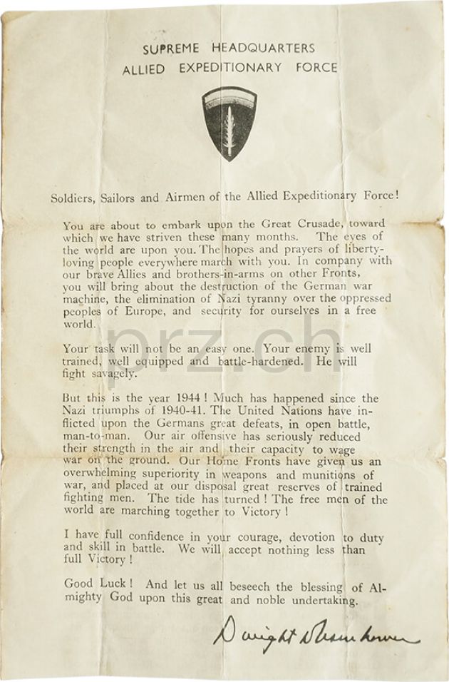 Vorderseite von General Dwight D. Eisenhower's Order of the Day, Modell Armed Forces, Jahr 1944, Bild 1