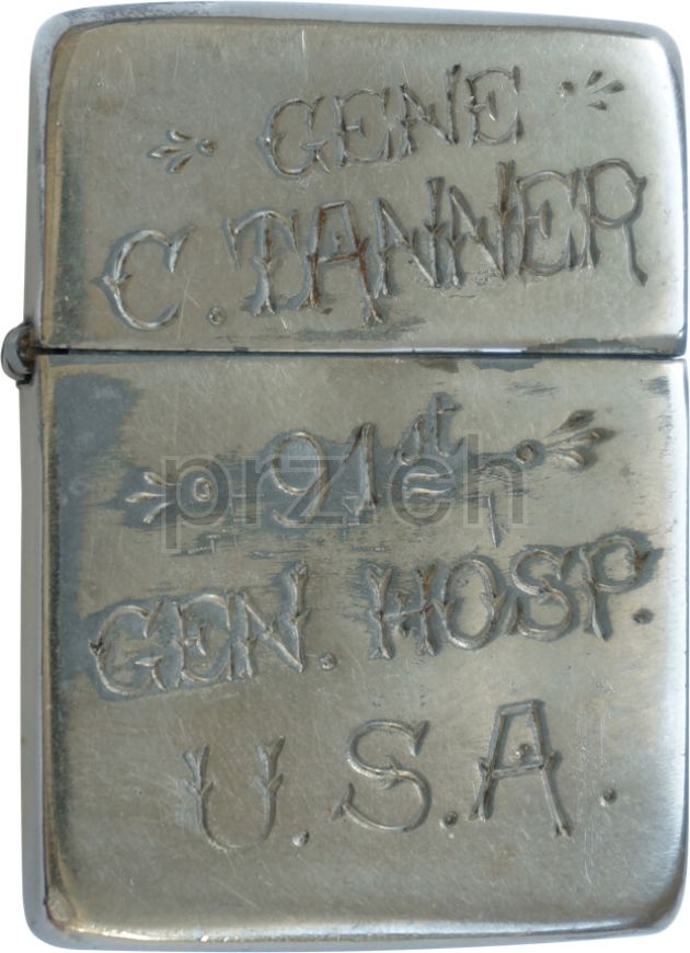 Vorderseite von U.S. Army Medical Corps – 91st General Hospital, Modell three barrel hinge, flat bottom, Jahr 1943 - 45, Bild 1