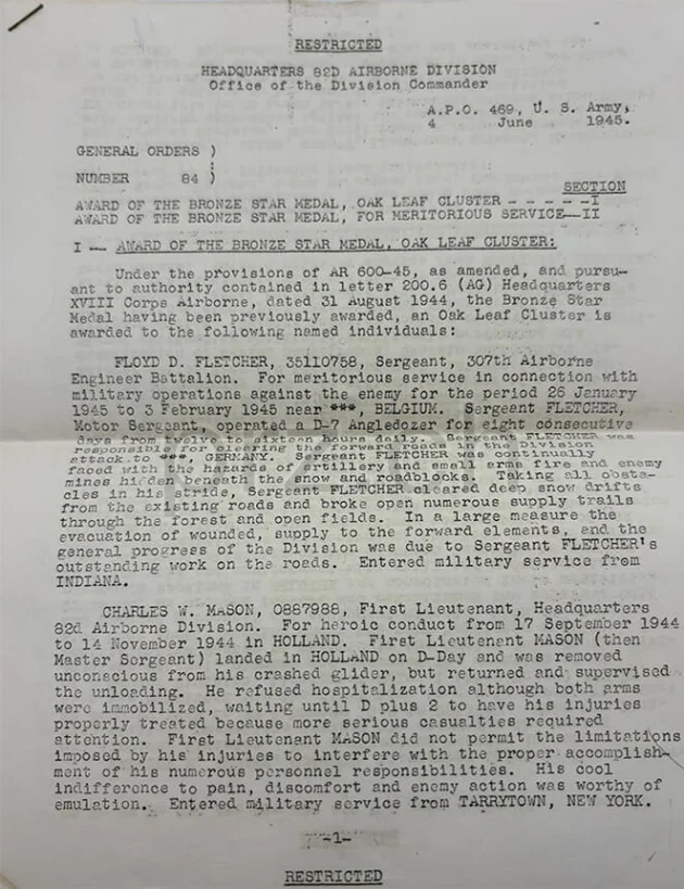 Vorderseite von D-Day Arm Flag – Sgt. Floyd D. Fletcher, 82nd Airborne Division, Modell Airborne «CL», Jahr 1943 - 44, Bild 18